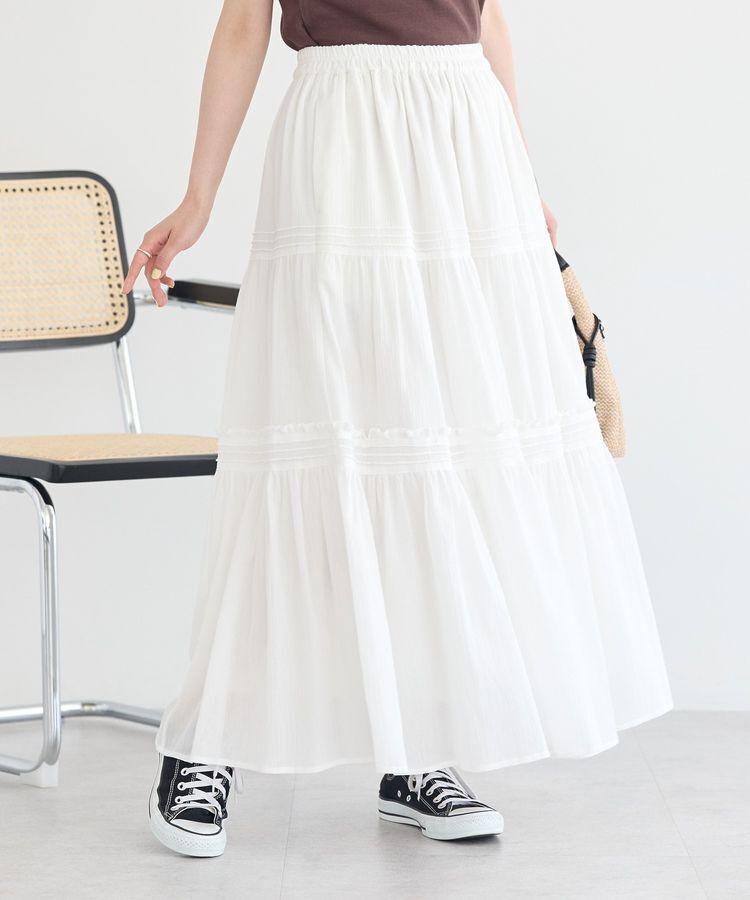 earth music&ecology「ティアードギャザースカート」|フレア|Off White