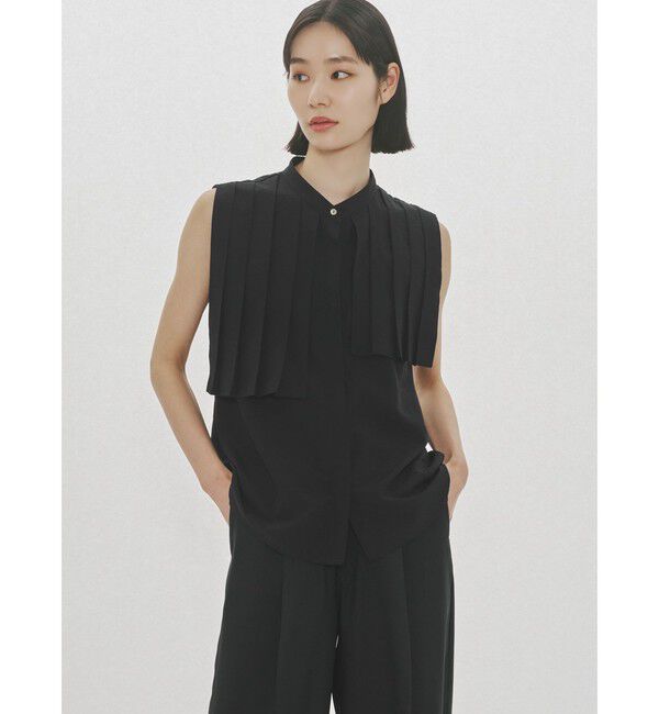 MIDIUMISOLID「MIDIUMISOLID for Ladies ノースリーブアシンメトリープリーツシャツ」|シャツ・ブラウス|