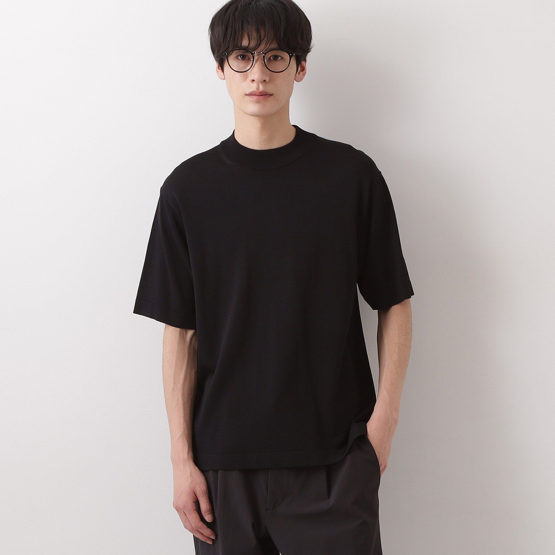 THE SHOP TK「《KURO》半袖モックネックニット 接触冷感」|ニット・セーター|