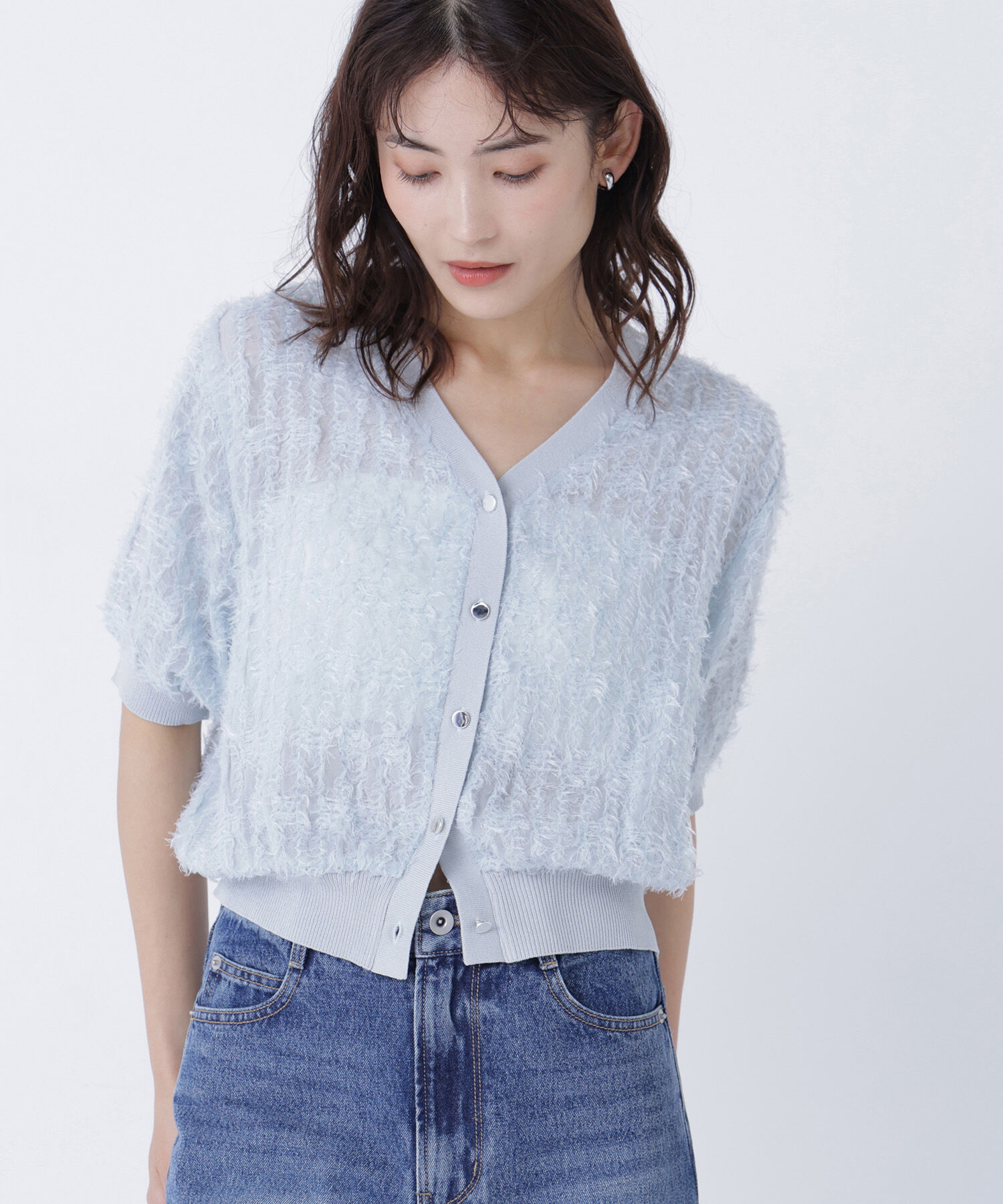  「チュール刺繍シアーカーディガン」|Tシャツ・カットソー|ブルー