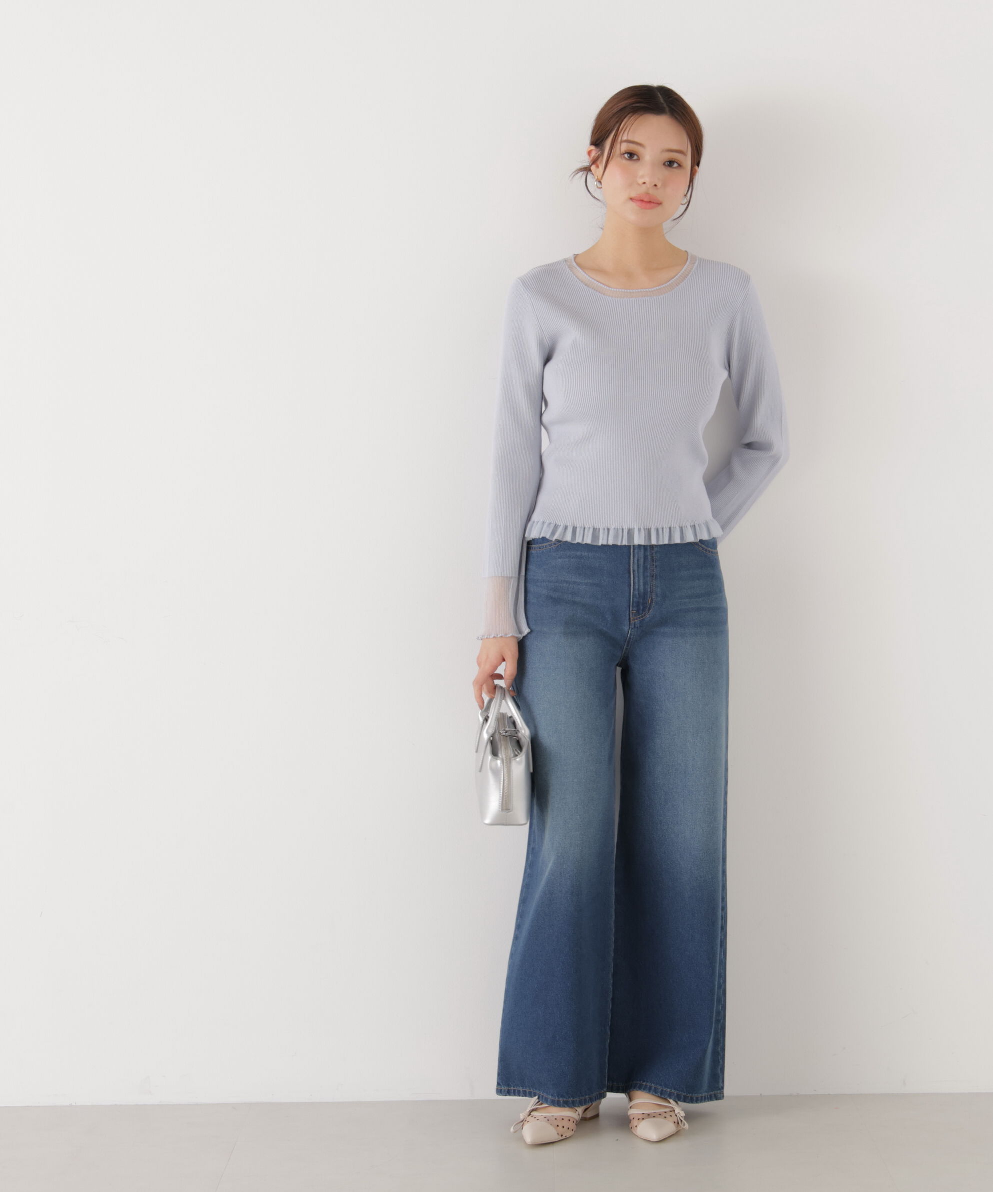 PROPORTION BODY DRESSING「部分シアーフレアスリーブニットトップス　26SS」|ニット・セーター|