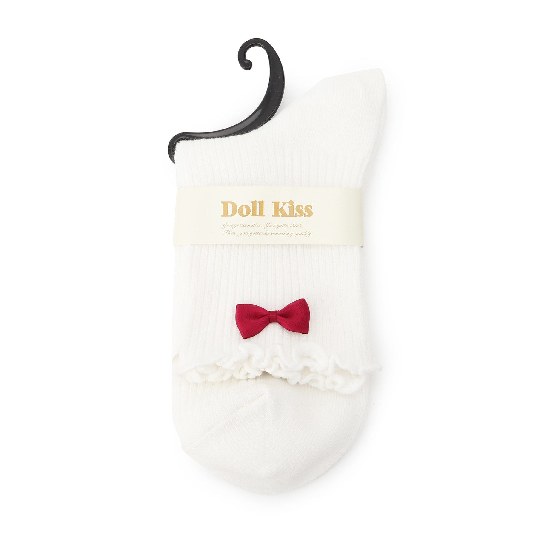 Doll Kiss「リボン付きメローリブクルーソックス　靴下」|ソックス|ﾜｲﾝﾚｯﾄﾞ(063)