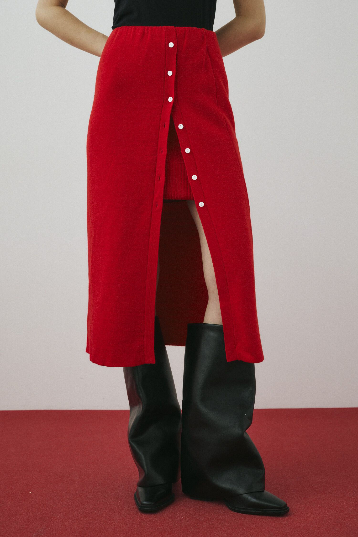 HeRIN.CYE「Layered knit skirt」|スカート|RED