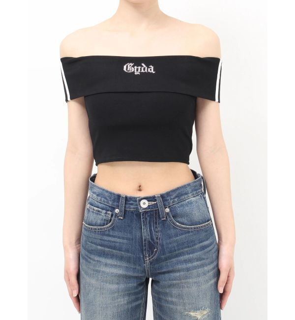 GYDA「Gyda bijouサイドラインオフショルショートTOPS」|Tシャツ・カットソー|