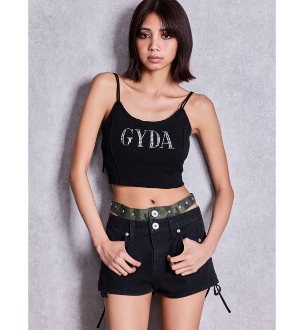 GYDA「ハイウエストcamouflageレイヤードライクショートパンツ」|デニム|
