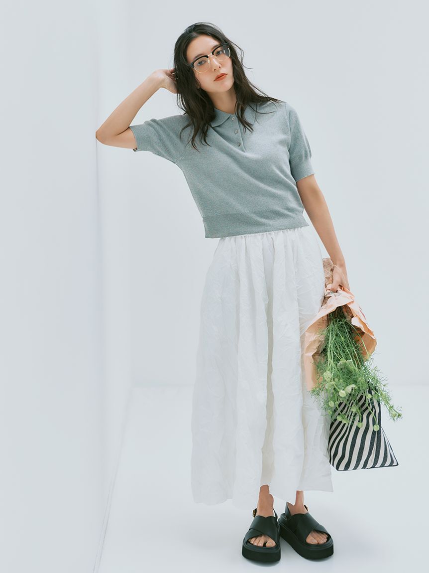 Mila Owen「【ウォッシャブル】ポロニット&times;ワッシャーバルーンSK SETUP」|ワンピース|GRY