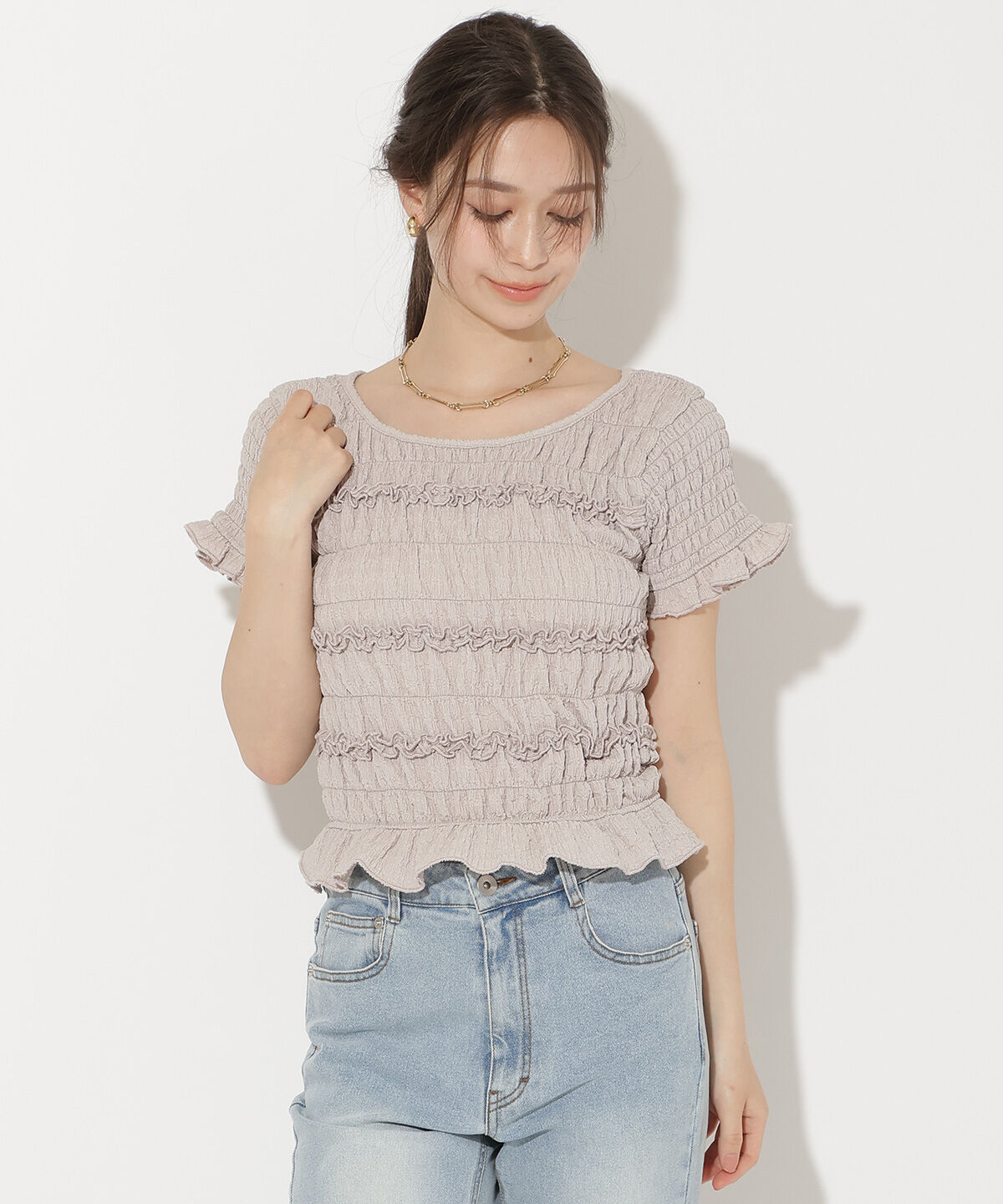 WILLSELECTION「シャーリングフリルトップス」|Tシャツ・カットソー|ピンク