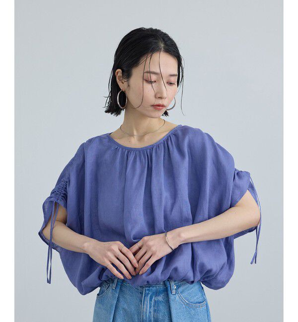 SALON adam et rope'「【WEB限定】ヨーロピアンリネンドロストギャザーブラウス」|シャツ・ブラウス|