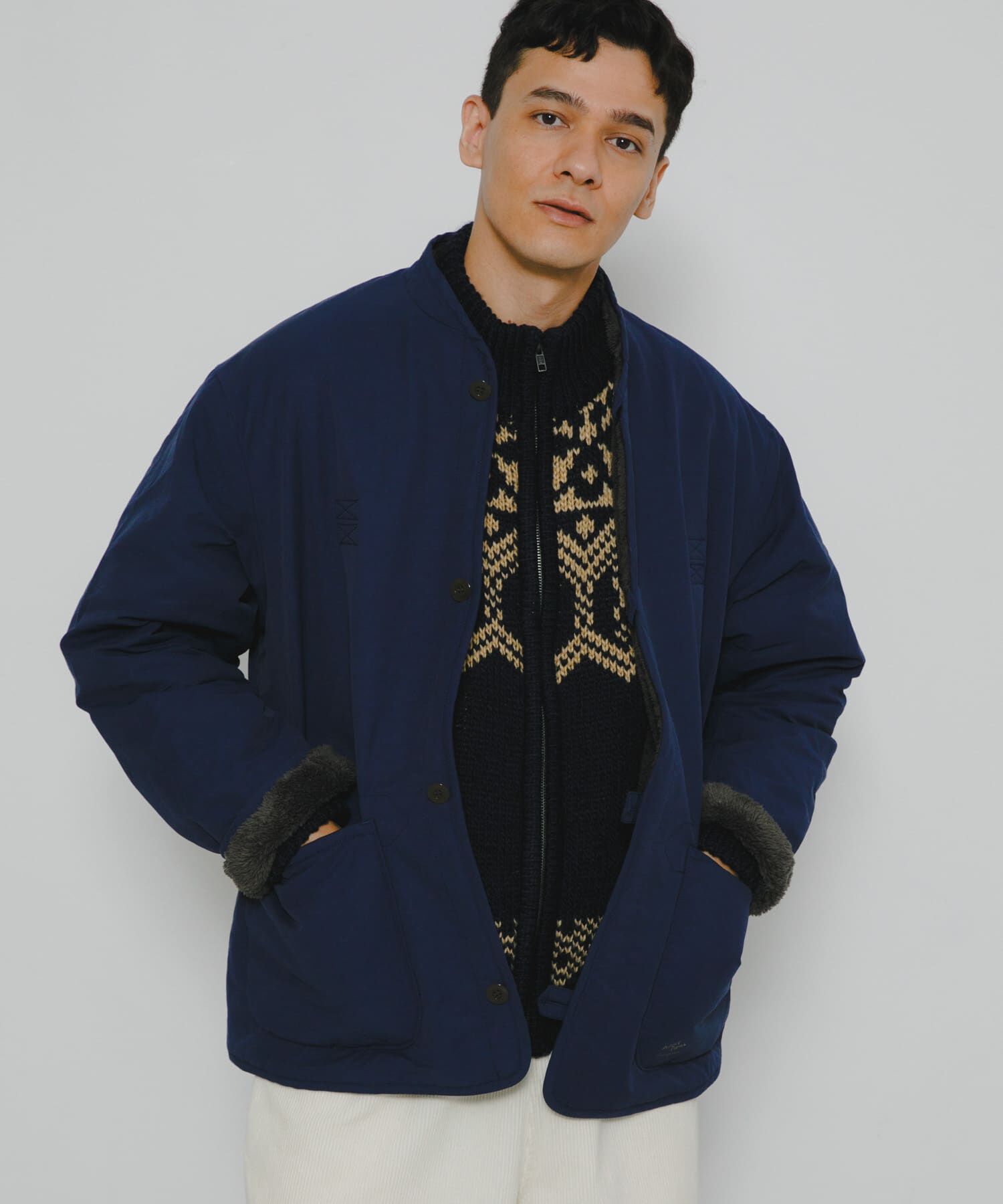 Sonny Label 「『別注』ARMY TWILL&times;Sonny Label　Reversible Jacket」|ノーカラーコート|ネイビー