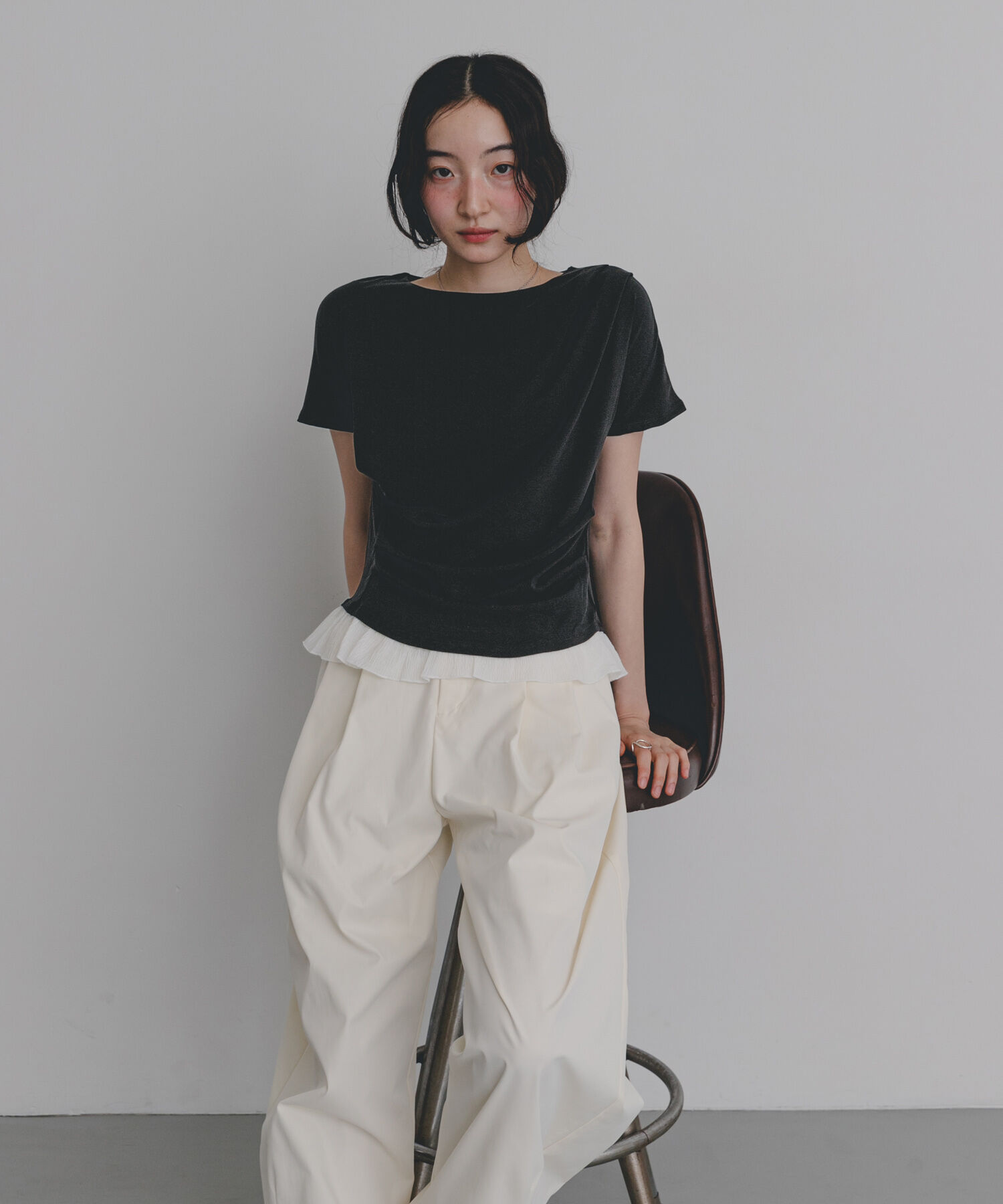 SENSE OF PLACE by URBAN RESEARCH「フリルドレープトップ」|Tシャツ・カットソー|ネイビー