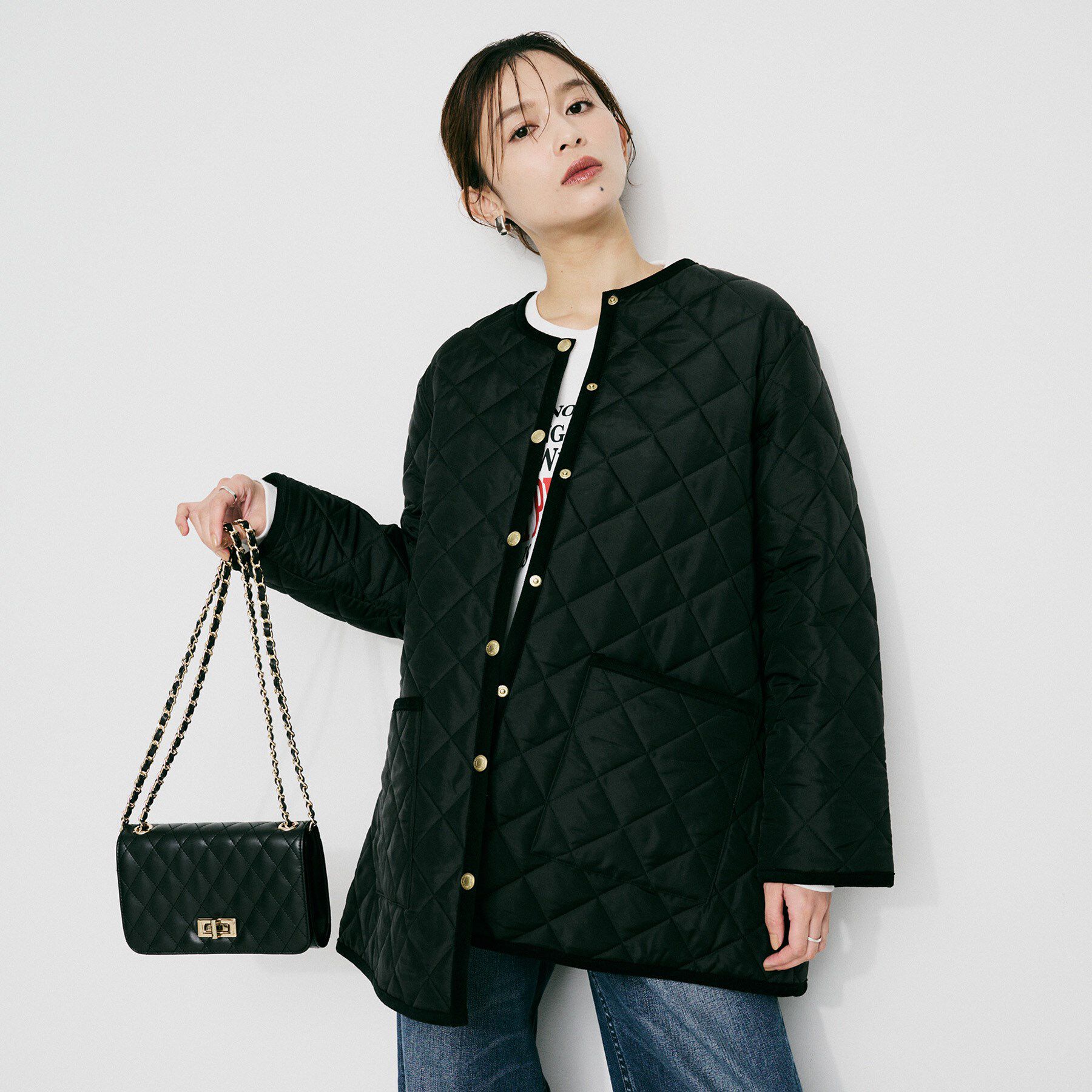 UNTITLED「【 TRADITIONAL WEATHERWEAR 】アークリー Aライン ミドルコート」|ノーカラーコート|ブラック(019)