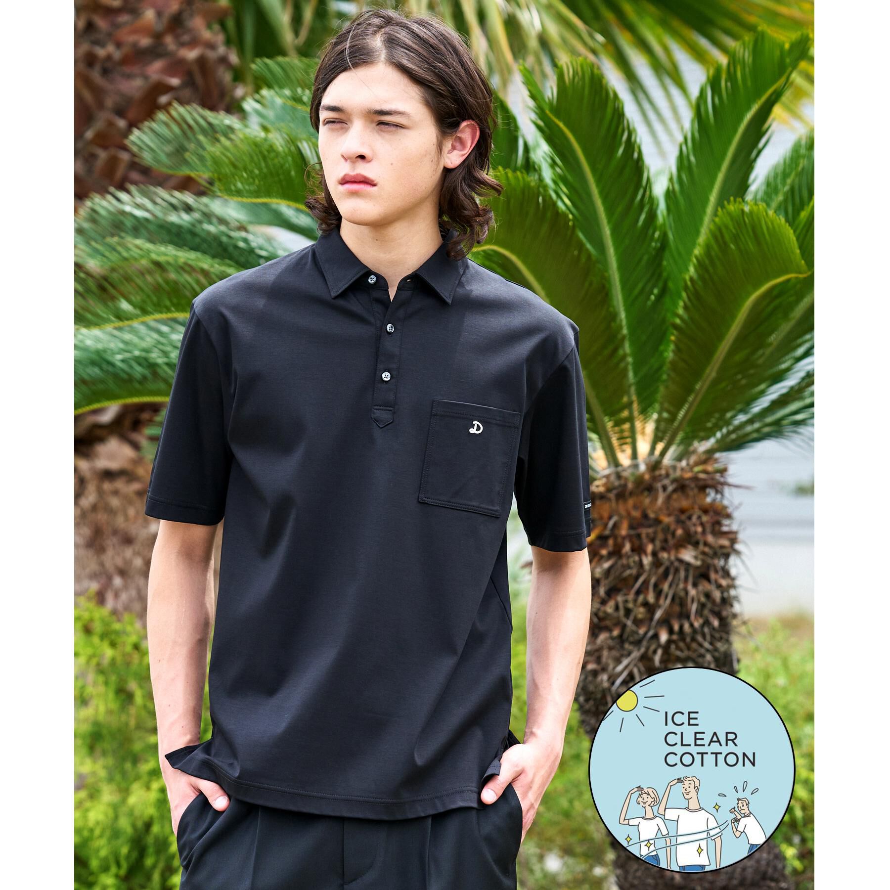 DRESSTERIOR「【接触冷感/抗菌防臭/消臭/Safari5月号掲載】ICE CLEAR COTTON オーバーフィッ」|ポロシャツ|ブラック(019)