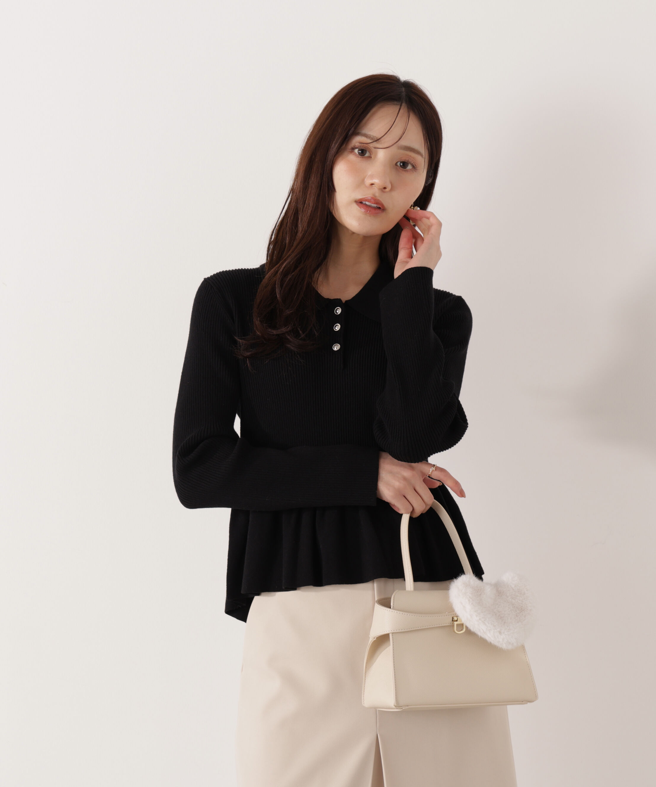 PROPORTION BODY DRESSING「＜ハンドウォッシャブル＞ペプラムポロニット 26SS」|ニット・セーター|ブラック