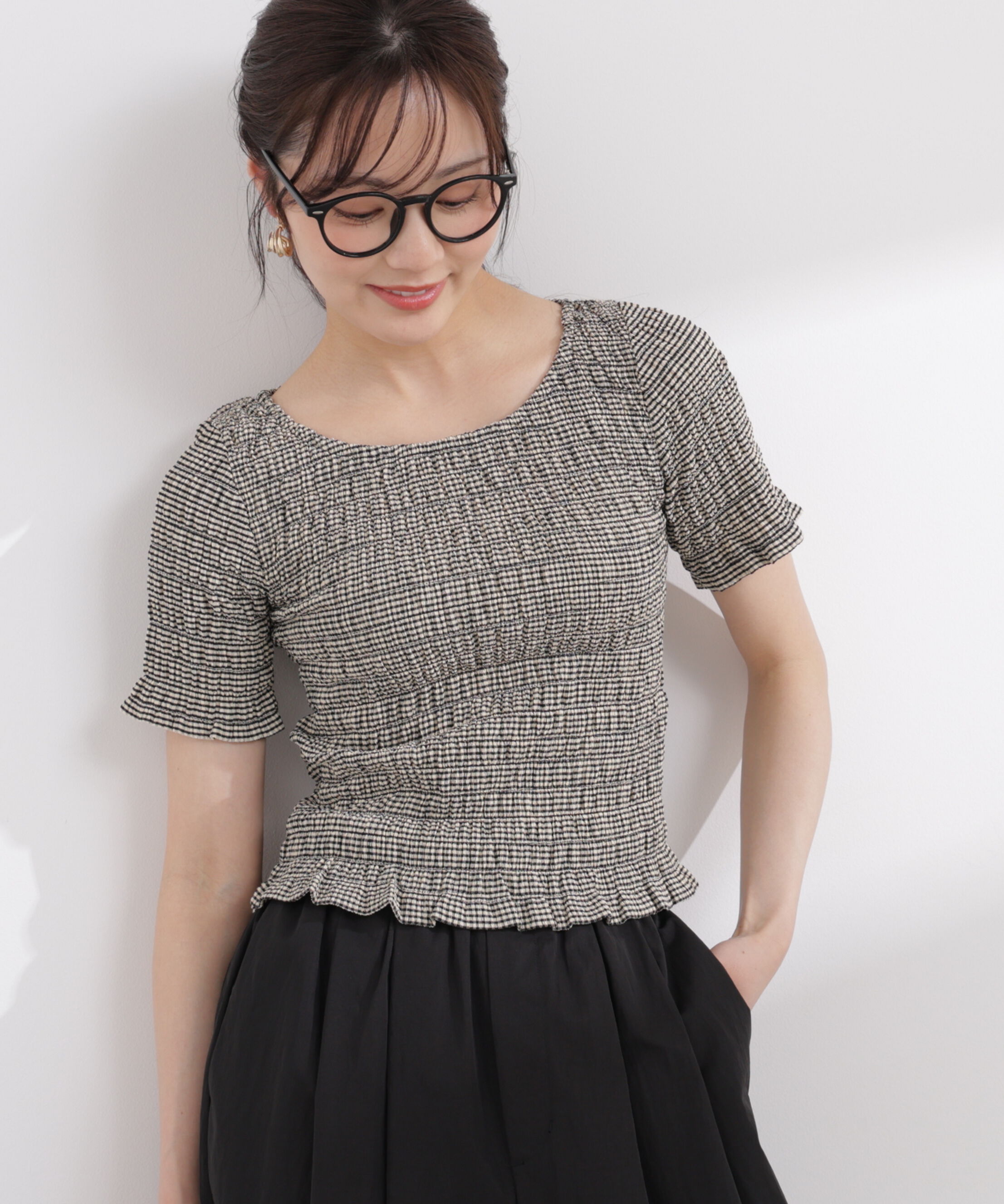 PROPORTION BODY DRESSING「バックオープンシャーリングトップス 26SS」|Tシャツ・カットソー|ブラック&times;ベ  1