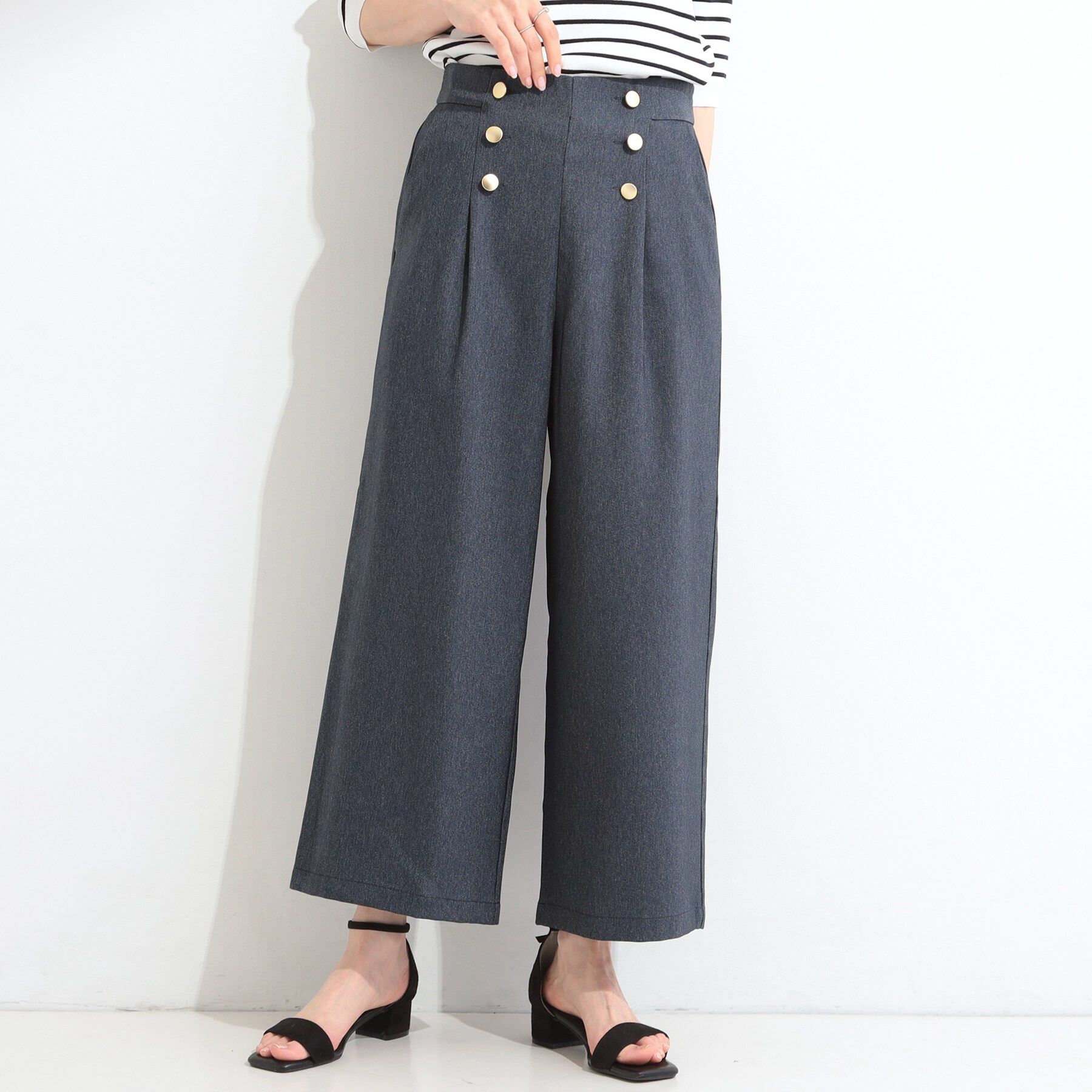 SHOO･LA･RUE「【S-LL/洗濯機可】金ボタンがアクセント デニム調ワイドパンツ」|その他|