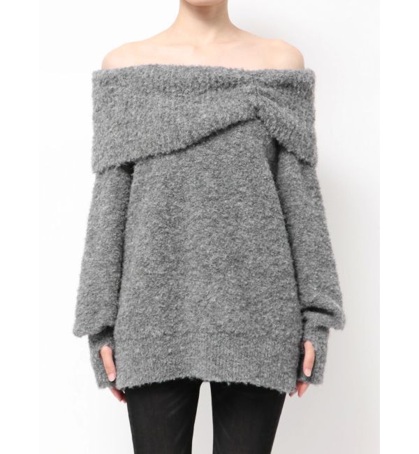 EMODA「TUCK OFF SHOULDER KNIT」|ニット・セーター|グレー