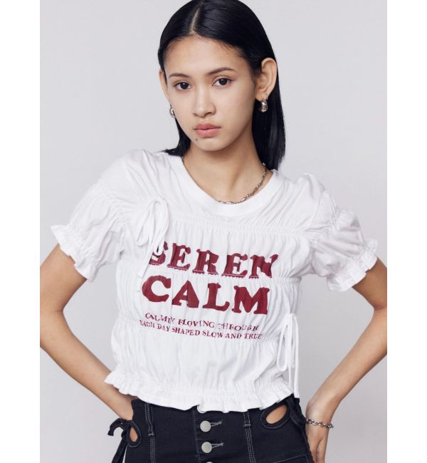 EMODA「ロゴギャザーTシャツ」|Tシャツ・カットソー|ホワイト