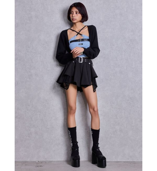GYDA「HEM Symmetryメッシュスカートライクショートパンツ」|スカート|