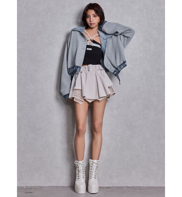 GYDA「HEM Symmetryメッシュスカートライクショートパンツ」|スカート|
