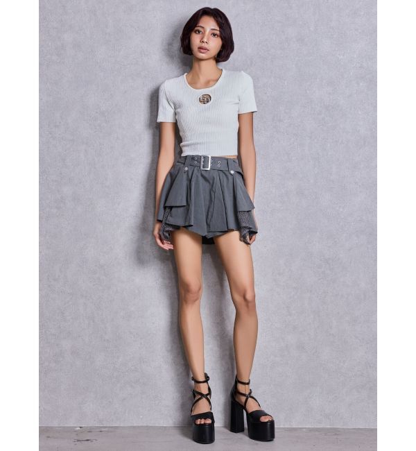GYDA「HEM Symmetryメッシュスカートライクショートパンツ」|スカート|