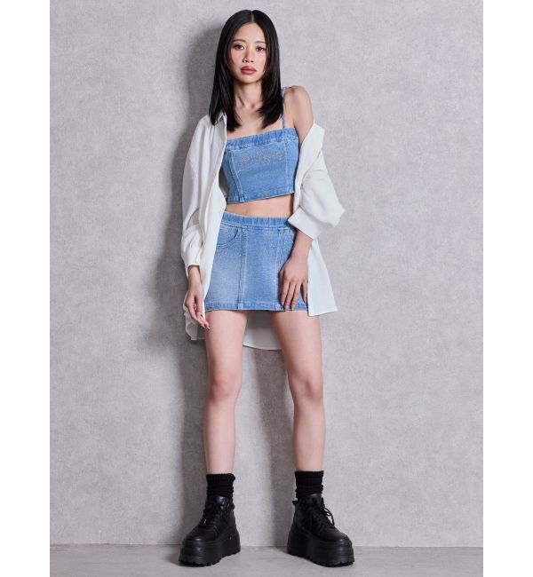 GYDA「bijouカットデニムミニスカートライクショートパンツ」|スカート|