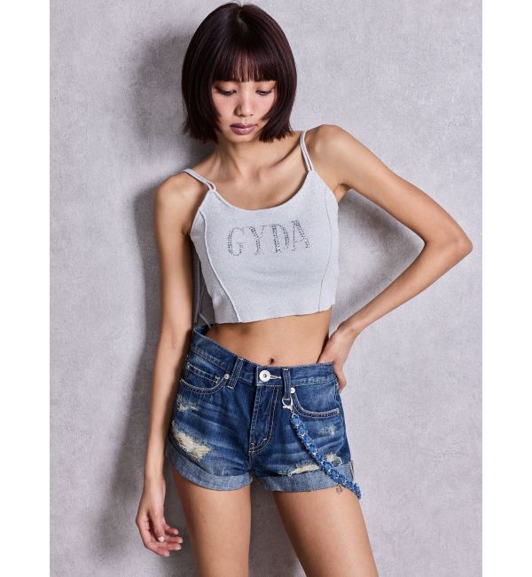 GYDA「ジャストウエストGYDA chainダメージデニムショートパンツ」|デニム|