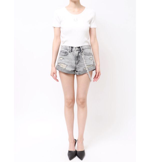 GYDA「ジャストウエストGYDA chainダメージデニムショートパンツ」|デニム|