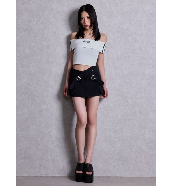 GYDA「Gyda bijouサイドラインオフショルショートTOPS」|Tシャツ・カットソー|