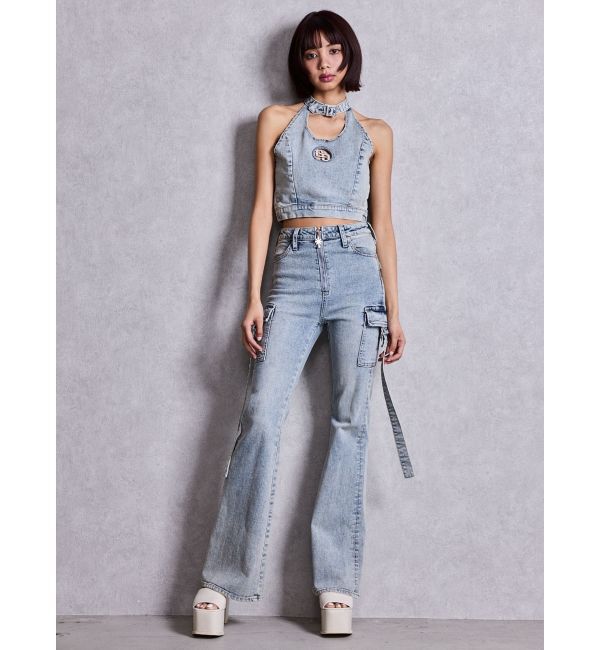 GYDA「GG bijou MOLDチョーカーデニムショートTOPS」|タンクトップ|