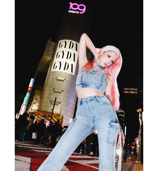 GYDA「GG bijou MOLDチョーカーデニムショートTOPS」|タンクトップ|