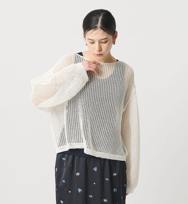 BEAUTY&YOUTH UNITED ARROWS「ペーパーメッシュ ショートワイド ニットプルオーバー ウォッシャブル」|ニット・セーター|WHITE