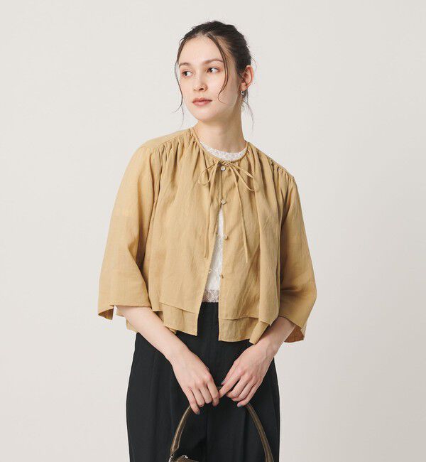 BEAUTY&YOUTH UNITED ARROWS「麻ブレンド フロントリボン ティアード シャツ ウォッシャブル」|シャツ・ブラウス|BEIGE