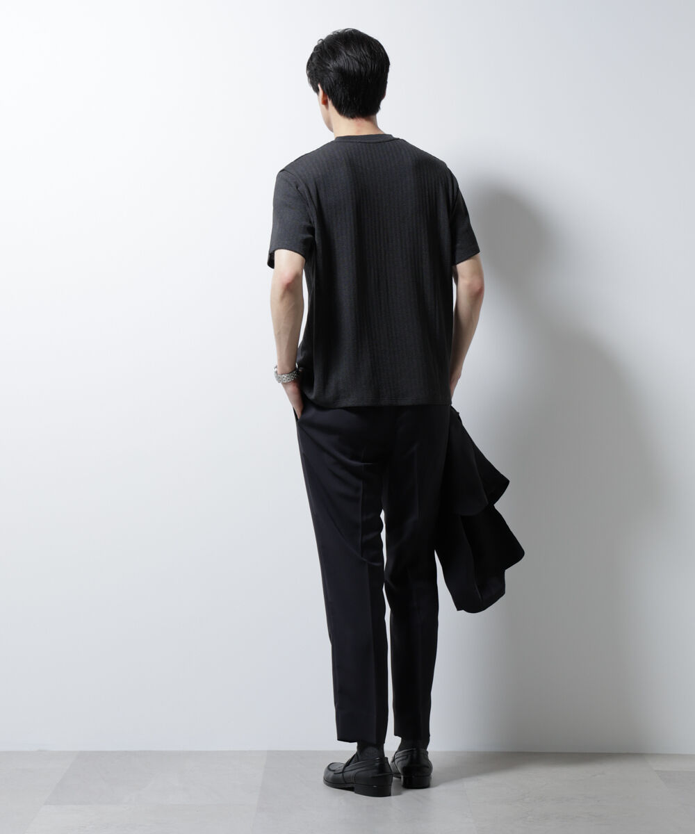 NANO universe「｢Damerino｣ヘリンボンクルーネックTシャツ/防シワ・吸水速乾・UVカット」|Tシャツ・カットソー|