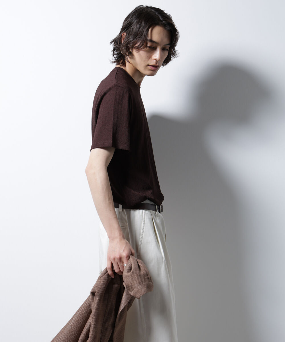NANO universe「｢Damerino｣ヘリンボンクルーネックTシャツ/防シワ・吸水速乾・UVカット」|Tシャツ・カットソー|