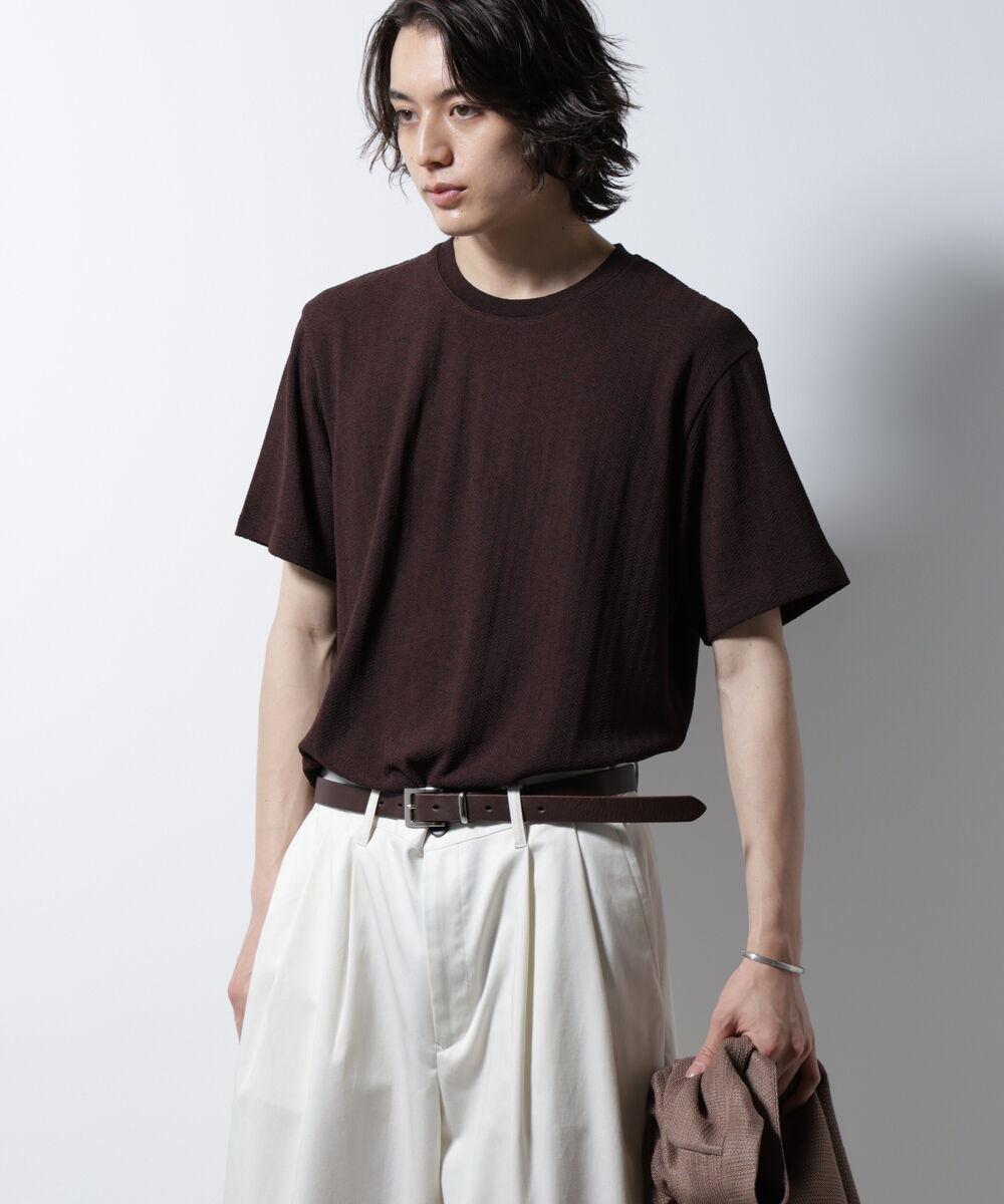 NANO universe「｢Damerino｣ヘリンボンクルーネックTシャツ/防シワ・吸水速乾・UVカット」|Tシャツ・カットソー|