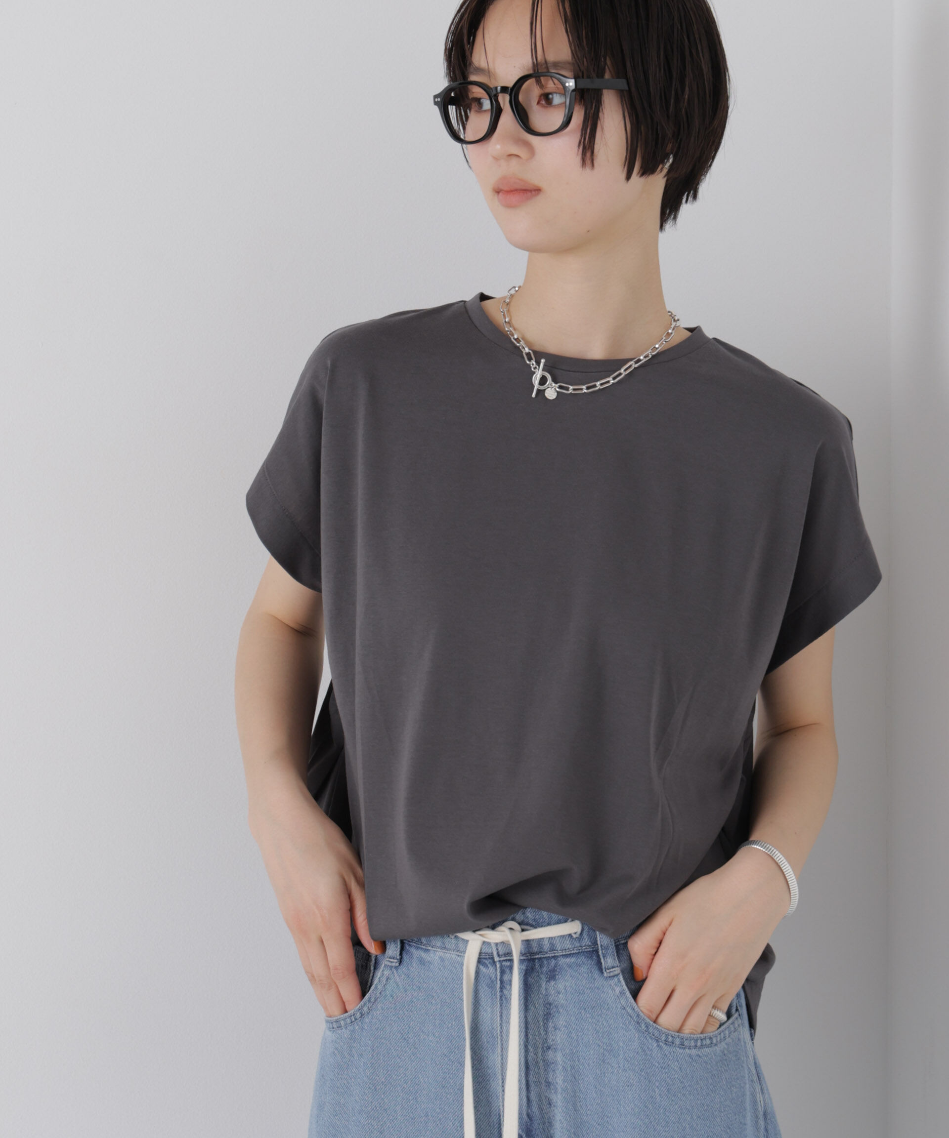 nano･universe「接触冷感コットンプレーティング天竺タックコクーントップス」|Tシャツ・カットソー|