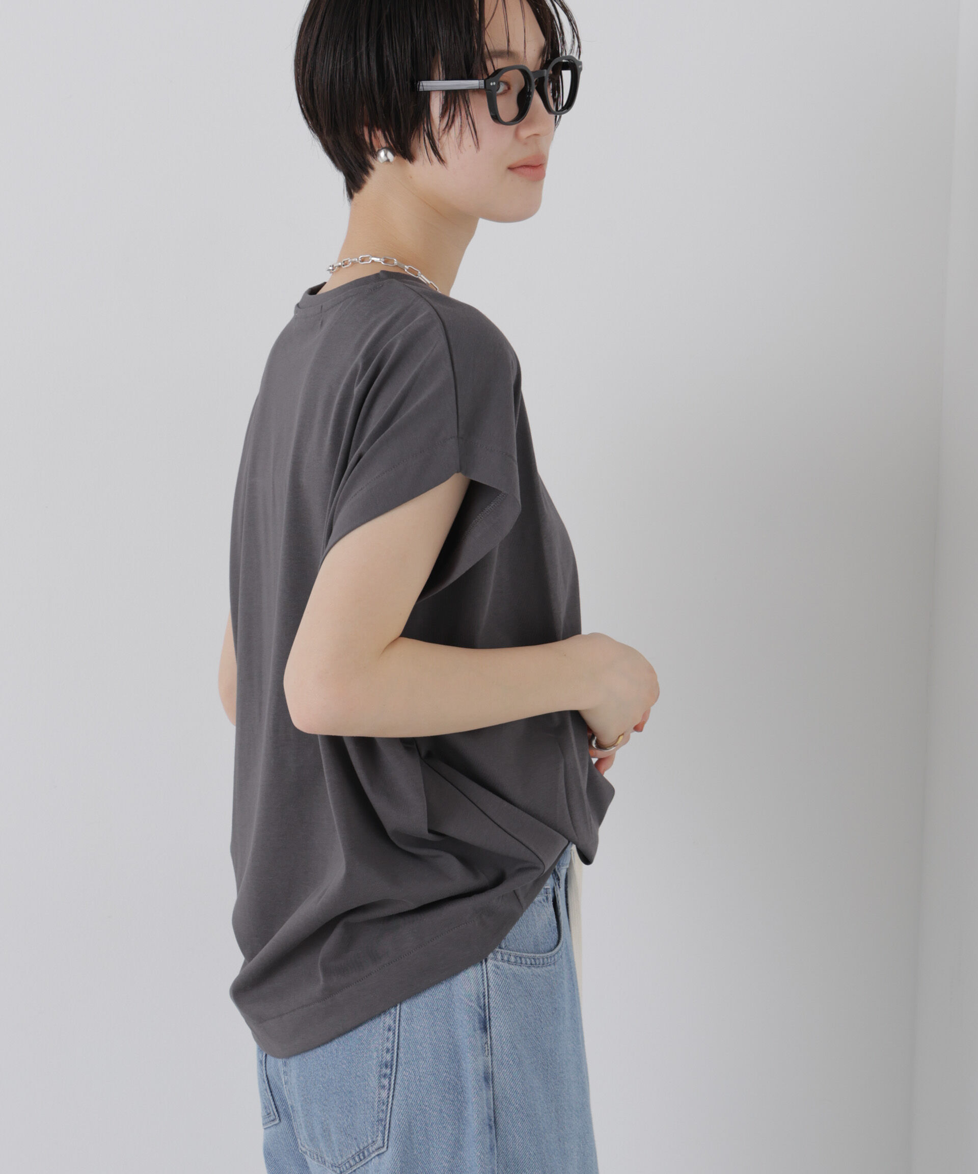 nano･universe「接触冷感コットンプレーティング天竺タックコクーントップス」|Tシャツ・カットソー|