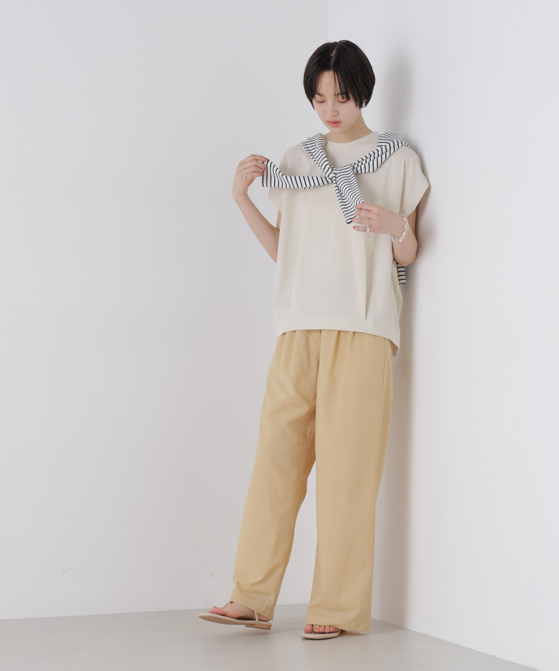 nano･universe「接触冷感コットンプレーティング天竺タックコクーントップス」|Tシャツ・カットソー|