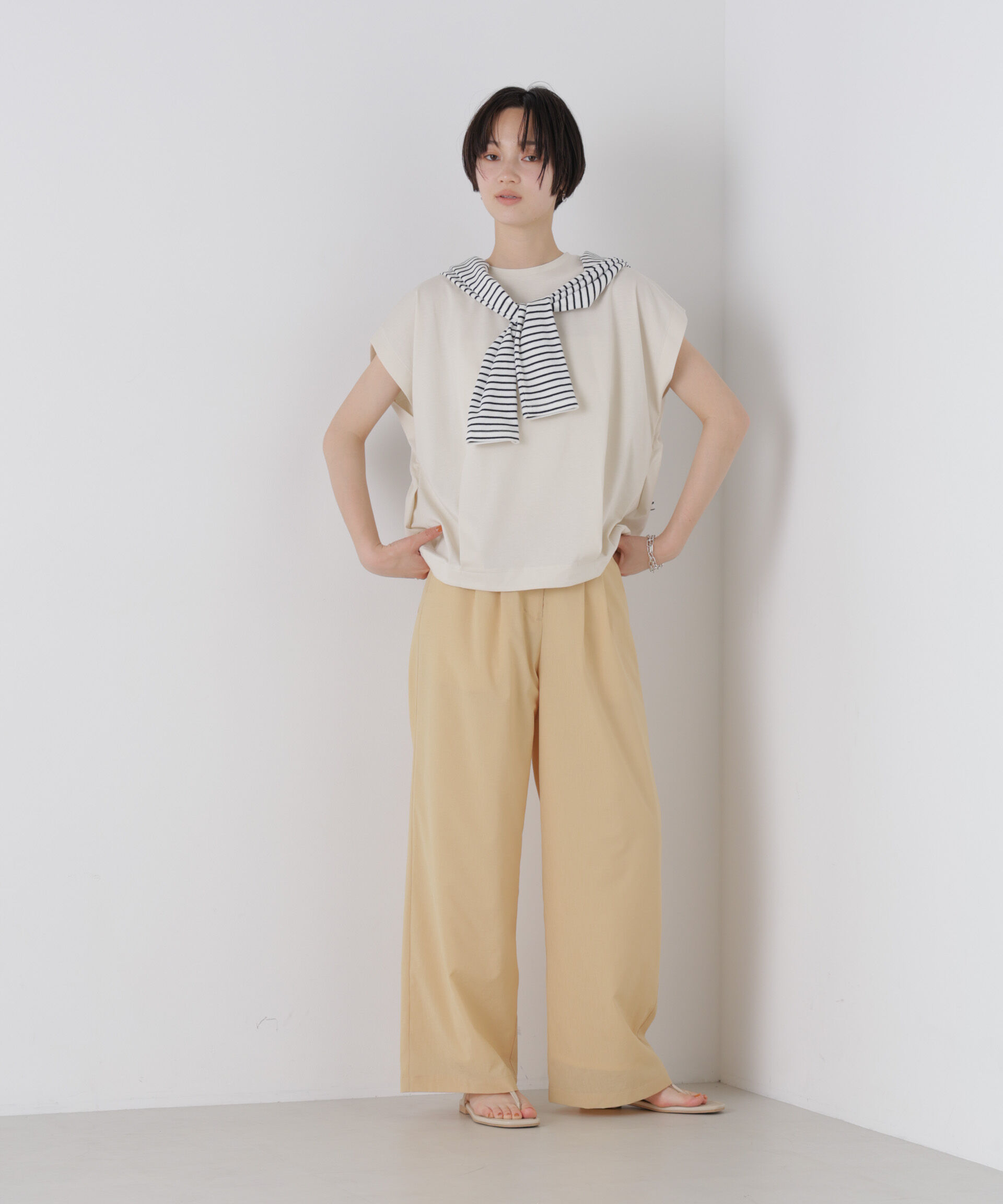 nano･universe「接触冷感コットンプレーティング天竺タックコクーントップス」|Tシャツ・カットソー|