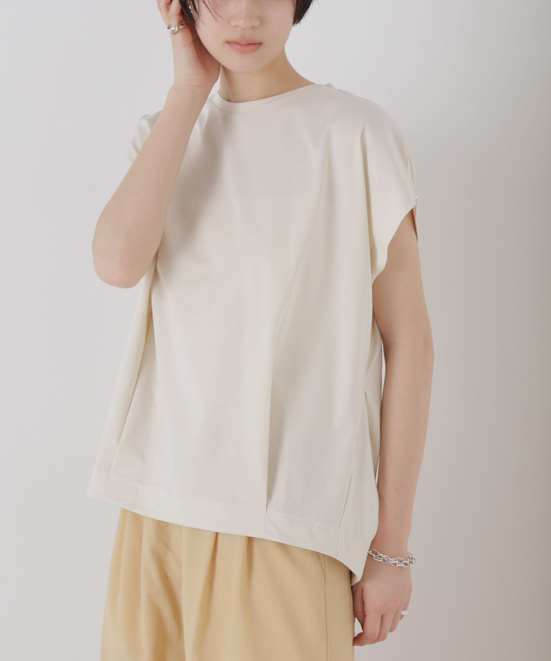 nano･universe「接触冷感コットンプレーティング天竺タックコクーントップス」|Tシャツ・カットソー|