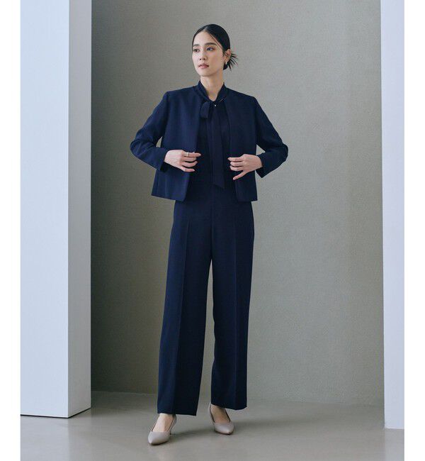 ROPE「トリアセダブルクロス クルーネックジャケット/イージーケア・セットアップ対応・25AW」|ノーカラージャケット|