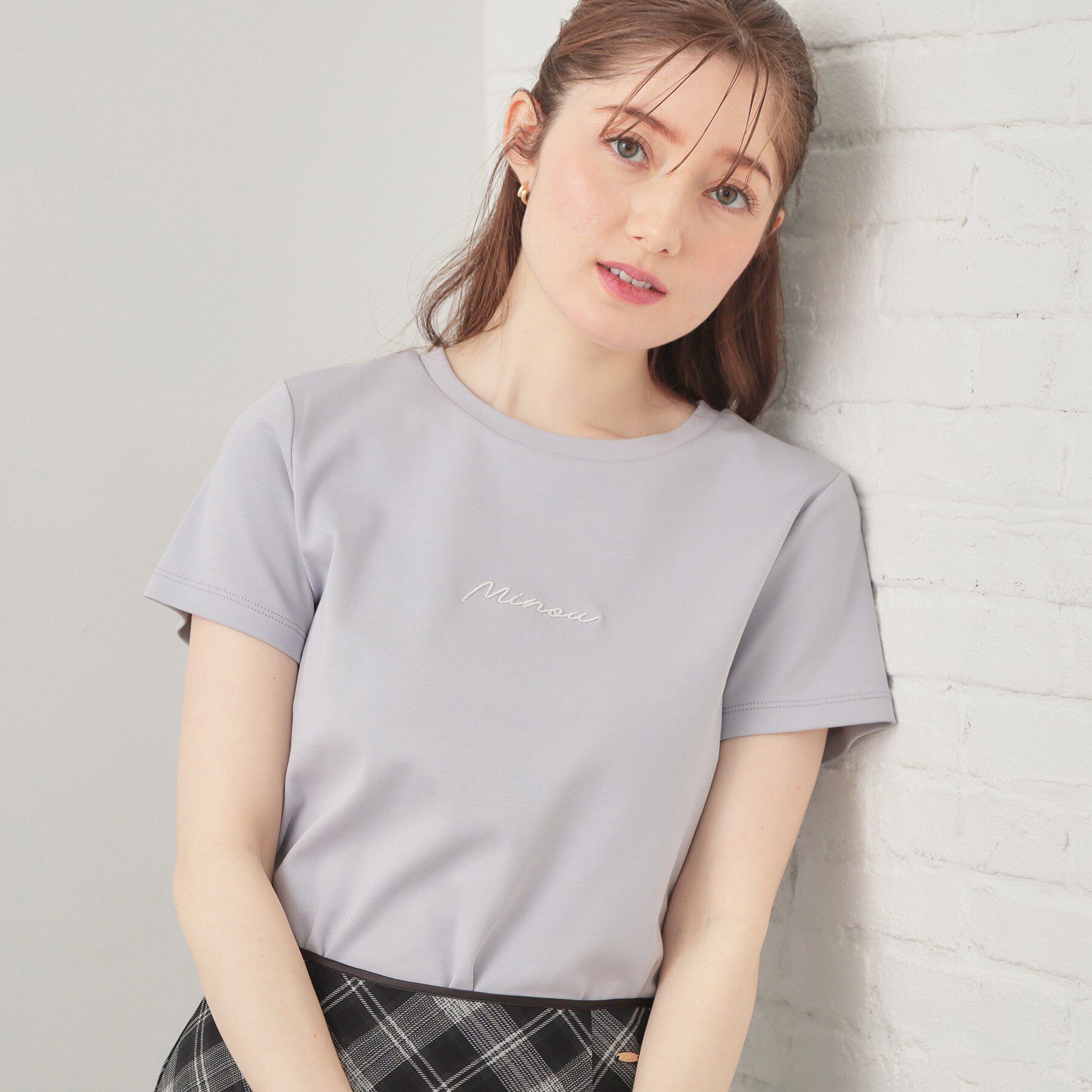 index「【UVケア／接触冷感】フロントロゴ刺繍Tシャツ《洗濯機OK／S-3L／7col》」|Tシャツ・カットソー|グレー(012)