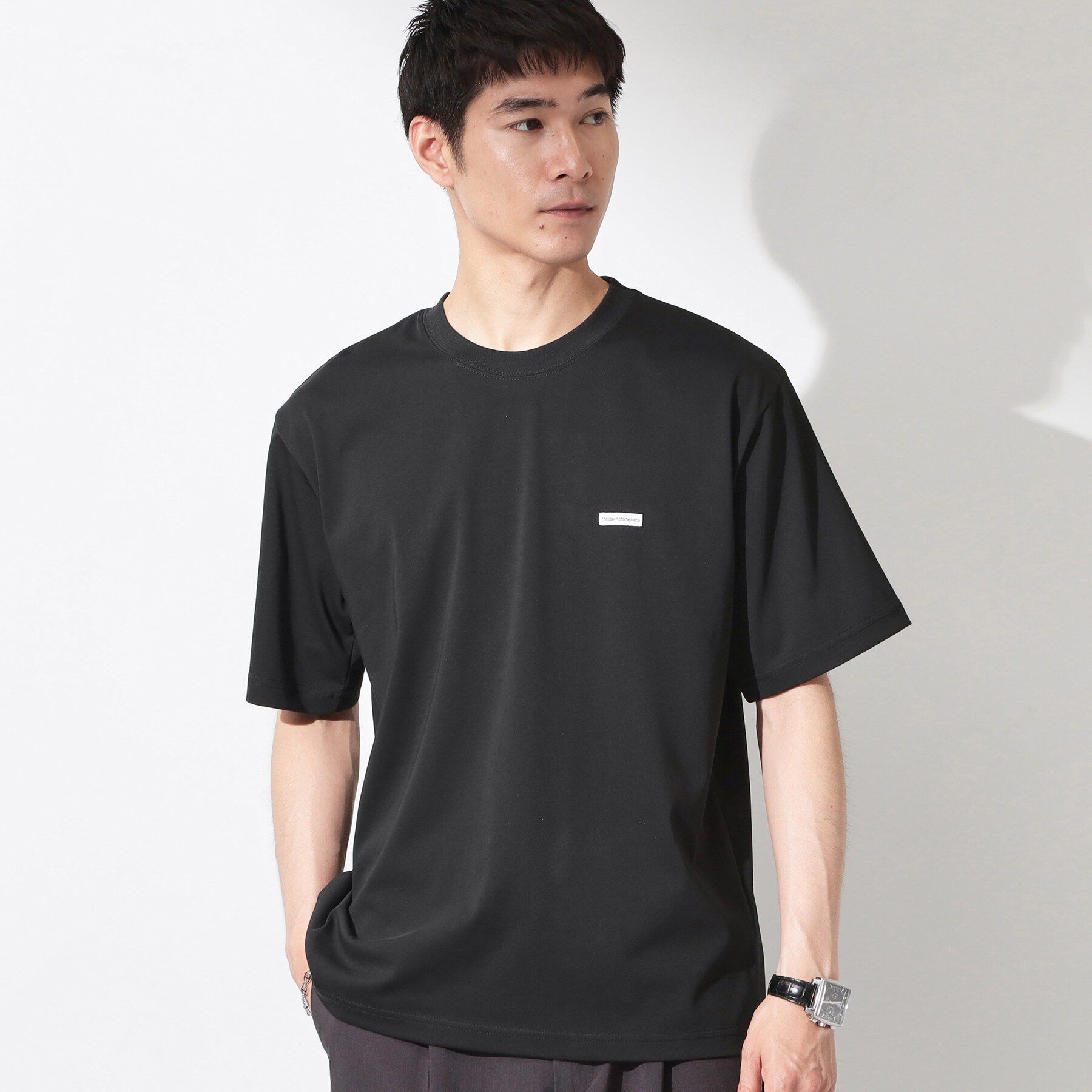 THE SHOP TK「ワンポイント刺繍 半袖Tシャツ 洗濯機OK」|Tシャツ・カットソー|ブラック(019)