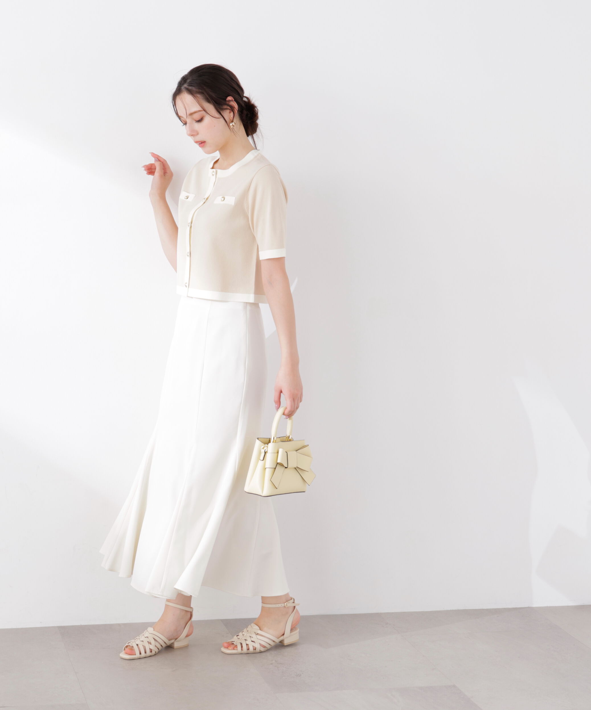 PROPORTION BODY DRESSING「ハーフスリーブバイカラーニットカーディガン　26SS」|カーディガン|