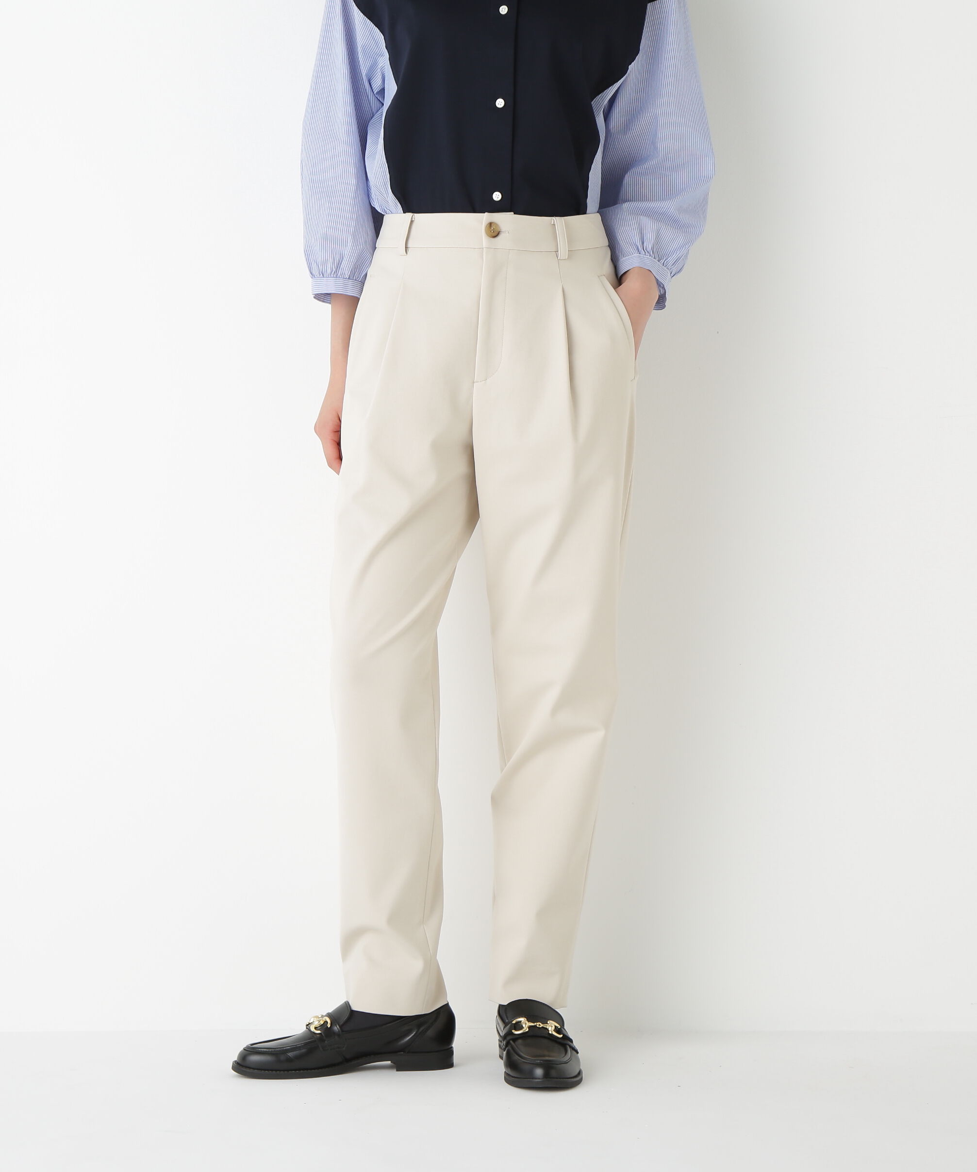  「◆ストレッチポンチワンタックテーパードパンツ」|その他|グレージュ2