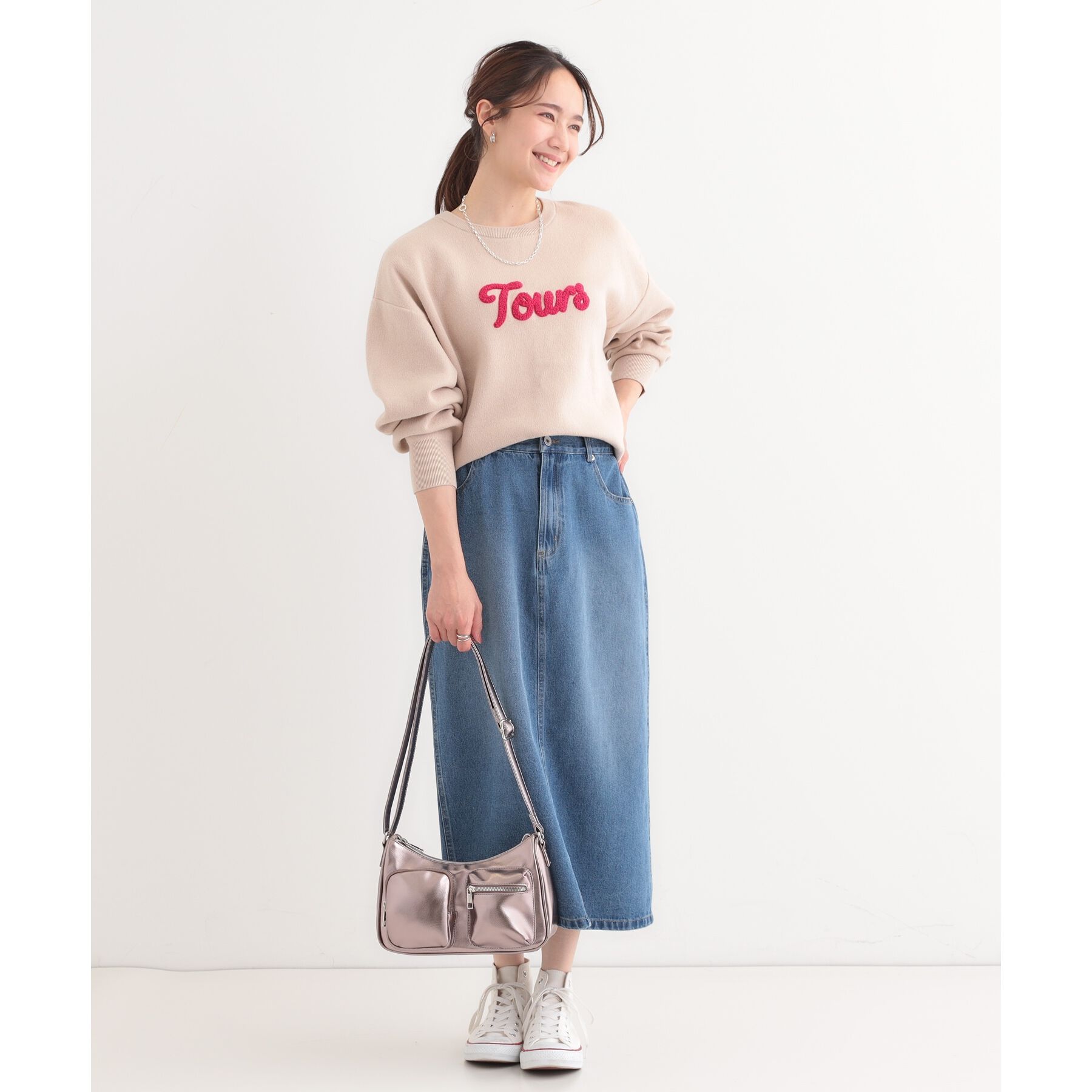 SHOO･LA･RUE「【洗える/S-LL/ちくちくしにくい】大人のための ロゴ入りスウェットライクニット」|ニット・セーター|