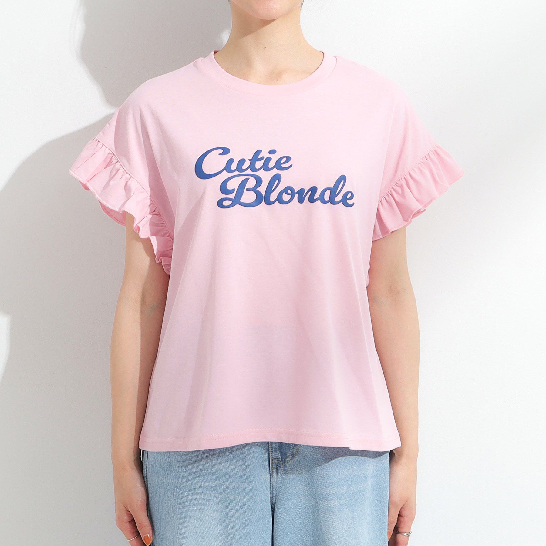 SHOO･LA･RUE「【S-LL/汗ジミ軽減/ひんやり/UVカット】フリルTシャツ」|Tシャツ・カットソー|