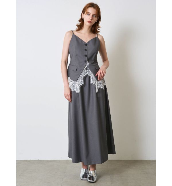 ELENDEEK「LACE LAYERED CAMI OP」|ワンピース|グレー