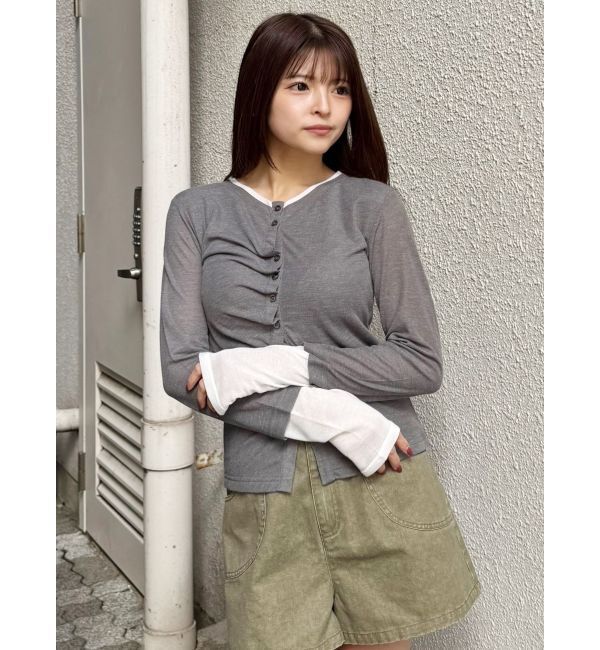 MURUA「ウェーブバイカラーカーデトップス」|カーディガン|