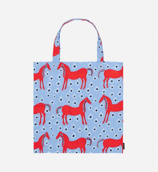 Marimekko「Musta Tamma トートバッグ 44&times;43cm」|トートバッグ|ﾗｲﾄﾌﾞﾙｰ&times;ﾚｯﾄﾞ&times;ﾌﾞﾗｯｸ